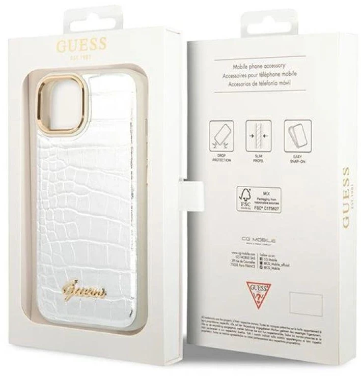 Dėklas GUESS GUHCP14MHGCRHS IPHONE 14 PLUS / 15 PLUS 6.7 "Sidabrinis / Sidabrinis HARDCASE CROCO COLLECTION