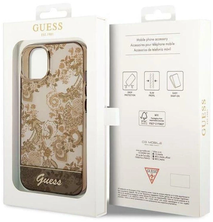 Dėklas GUESS GUHCP14MHGPLHC IPHONE 14 PLUS / 15 PLUS 6.7 "OCHRE HARDCASE PORCELAIN COLLECTION