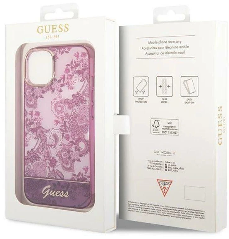 Dėklas GUESS GUHCP14MHGPLHF IPHONE 14 PLUS / 15 PLUS 6.7 "FUKSJA / FUSCHIA HARDCASE PORCELAIN COLLECTION