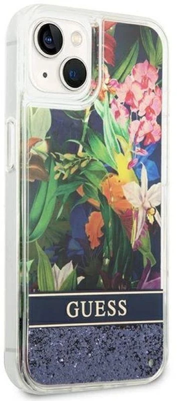 Dėklas GUESS Hardcase Flower Liquid Glitter GUHCP14MLFLSB galinis dangtelis, Apple, iPhone 14 Plus, Mėlyna, 6,7 "
