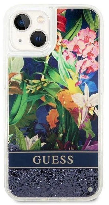 Dėklas GUESS Hardcase Flower Liquid Glitter GUHCP14MLFLSB galinis dangtelis, Apple, iPhone 14 Plus, Mėlyna, 6,7 "