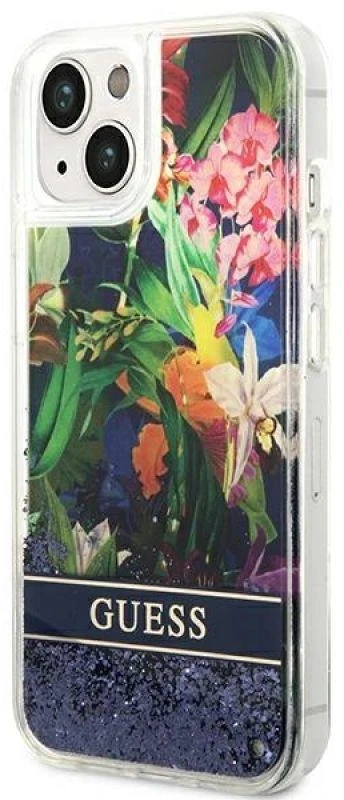 Dėklas GUESS Hardcase Flower Liquid Glitter GUHCP14MLFLSB galinis dangtelis, Apple, iPhone 14 Plus, Mėlyna, 6,7 "