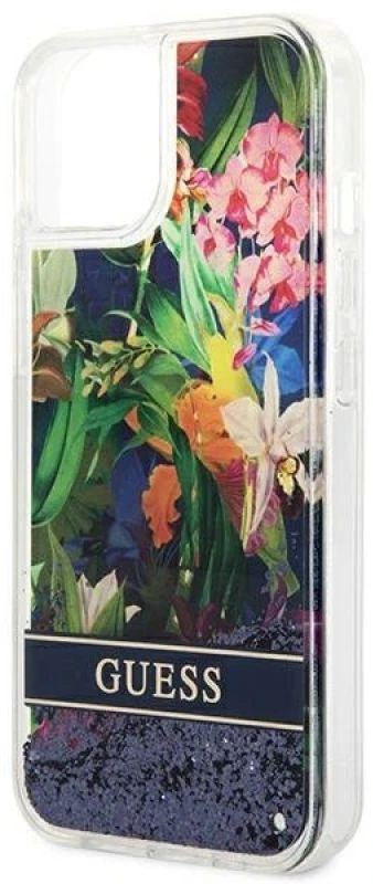 Dėklas GUESS Hardcase Flower Liquid Glitter GUHCP14MLFLSB galinis dangtelis, Apple, iPhone 14 Plus, Mėlyna, 6,7 "