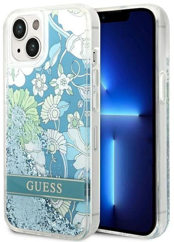 Dėklas GUESS GUHCP14MLFLSN IPHONE 14 PLUS / 15 PLUS 6.7 "Žalias / Žalias HARDCASE FLOWER LIQUID GLITTER