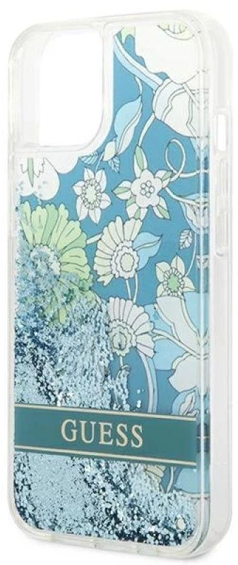 Dėklas GUESS GUHCP14MLFLSN IPHONE 14 PLUS / 15 PLUS 6.7 "Žalias / Žalias HARDCASE FLOWER LIQUID GLITTER