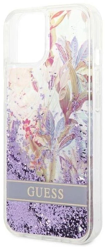 Dėklas GUESS GUHCP14MLFLSU IPHONE 14 PLUS / 15 PLUS 6.7 "PURPLE / PURPLE HARDCASE FLOWER LIQUID GLITTER