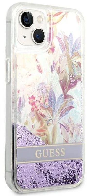 Dėklas GUESS GUHCP14MLFLSU IPHONE 14 PLUS / 15 PLUS 6.7 "PURPLE / PURPLE HARDCASE FLOWER LIQUID GLITTER