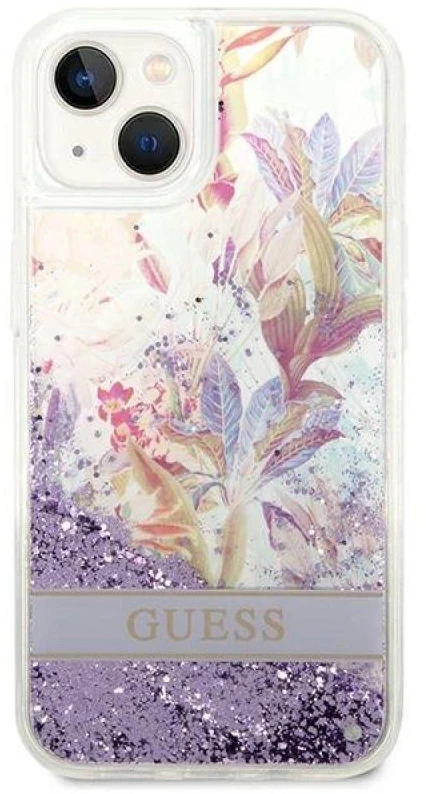 Dėklas GUESS GUHCP14MLFLSU IPHONE 14 PLUS / 15 PLUS 6.7 "PURPLE / PURPLE HARDCASE FLOWER LIQUID GLITTER