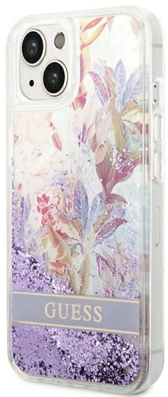 Dėklas GUESS GUHCP14MLFLSU IPHONE 14 PLUS / 15 PLUS 6.7 "PURPLE / PURPLE HARDCASE FLOWER LIQUID GLITTER