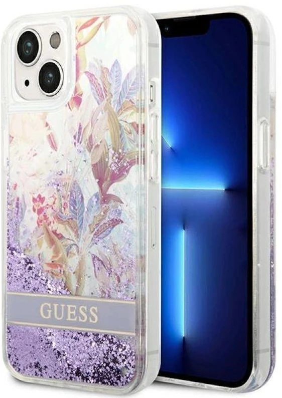 Dėklas GUESS GUHCP14MLFLSU IPHONE 14 PLUS / 15 PLUS 6.7 "PURPLE / PURPLE HARDCASE FLOWER LIQUID GLITTER