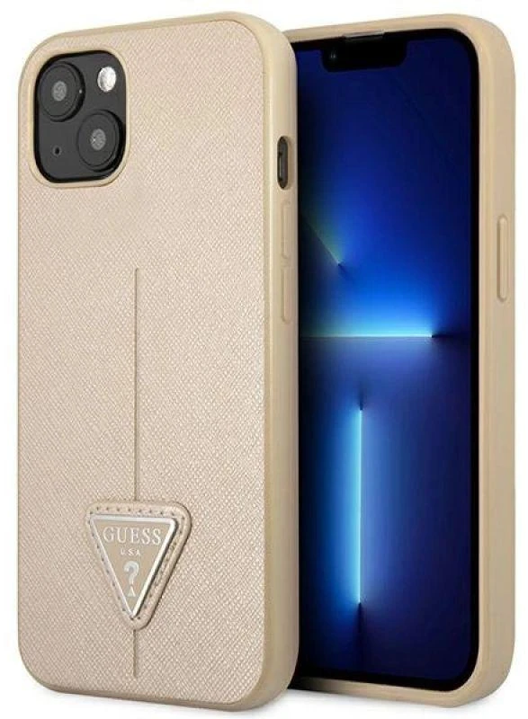 Guess GUHCP14MPSATLE Apple iPhone 14 Plus / 15 Plus 6.7″ beige kietas dėklas SaffianoTriangle Logo
