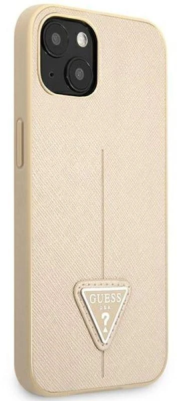 Guess GUHCP14MPSATLE Apple iPhone 14 Plus / 15 Plus 6.7″ beige kietas dėklas SaffianoTriangle Logo