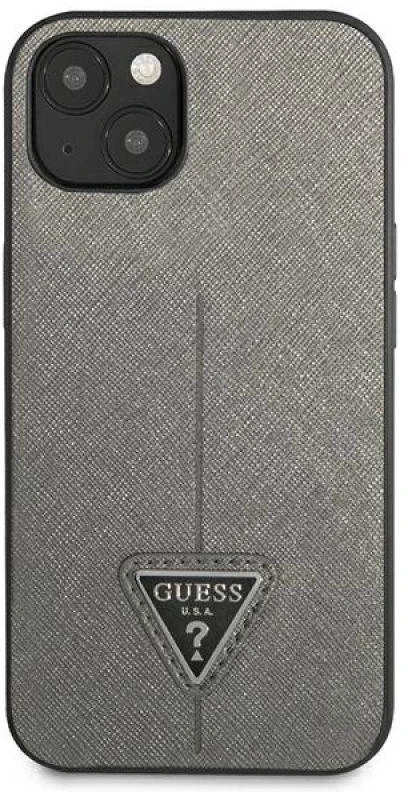 Guess GUHCP14MPSATLG Apple iPhone 14 Plus/ 15 Plus 6.7″ sidabrinis kietas dėklas SaffianoTriangle Logo