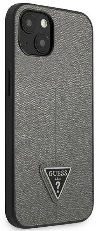 Guess GUHCP14MPSATLG Apple iPhone 14 Plus/ 15 Plus 6.7″ sidabrinis kietas dėklas SaffianoTriangle Logo