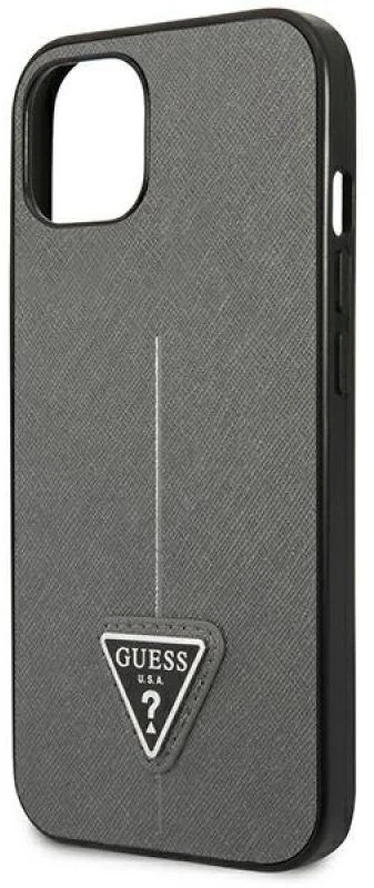 Guess GUHCP14MPSATLG Apple iPhone 14 Plus/ 15 Plus 6.7″ sidabrinis kietas dėklas SaffianoTriangle Logo