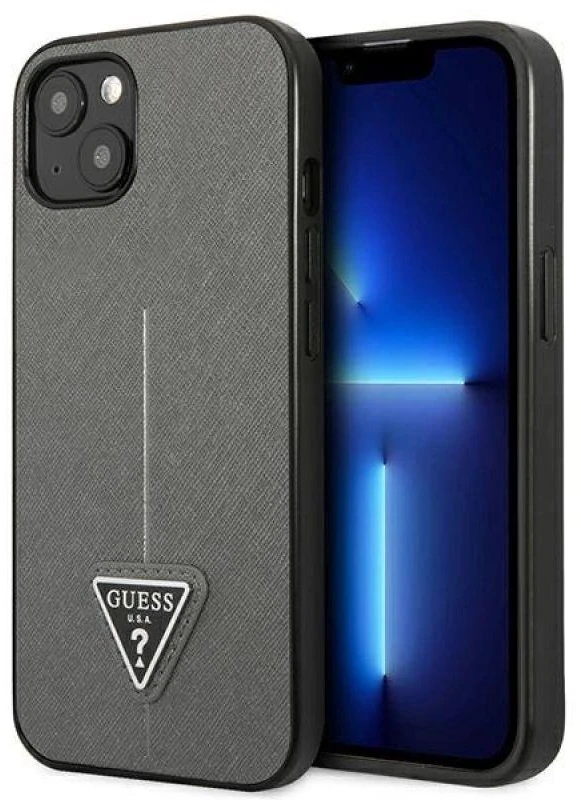 Guess GUHCP14MPSATLG Apple iPhone 14 Plus/ 15 Plus 6.7″ sidabrinis kietas dėklas SaffianoTriangle Logo