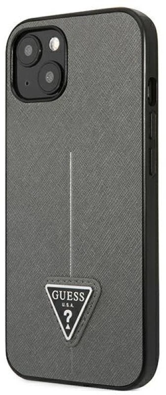 Guess GUHCP14MPSATLG Apple iPhone 14 Plus/ 15 Plus 6.7″ sidabrinis kietas dėklas SaffianoTriangle Logo