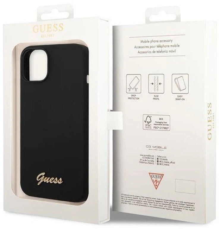 Dėklas GUESS GUHCP14MSLSMK IPHONE 14 PLUS / 15 PLUS 6.7 "Juodas / Juodas HARD CASE SILICONE VINTAGE GOLD LOGO
