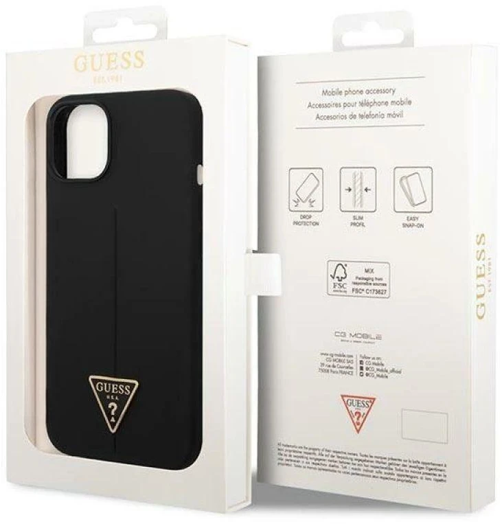 Guess dėklas, skirtas iPhone 14 Plus 6,7 GUHCP14MSLTGK juodas kietas silikono linija - trikampis