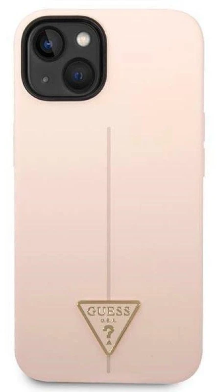 Guess dėklas, skirtas iPhone 14 Plus 6,7 GUHCP14MSLTGP rožinis kietas dėklas, skirtas Silicone Line – trikampis