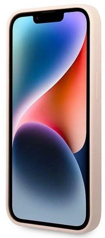 Guess dėklas, skirtas iPhone 14 Plus 6,7 GUHCP14MSLTGP rožinis kietas dėklas, skirtas Silicone Line – trikampis