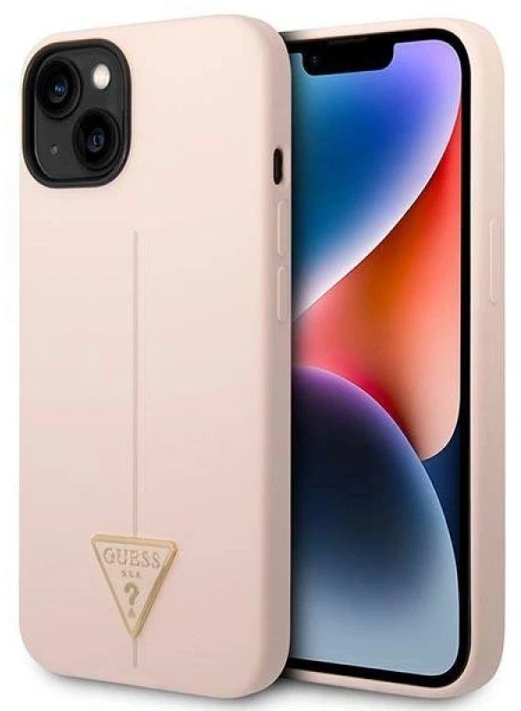 Guess dėklas, skirtas iPhone 14 Plus 6,7 GUHCP14MSLTGP rožinis kietas dėklas, skirtas Silicone Line – trikampis