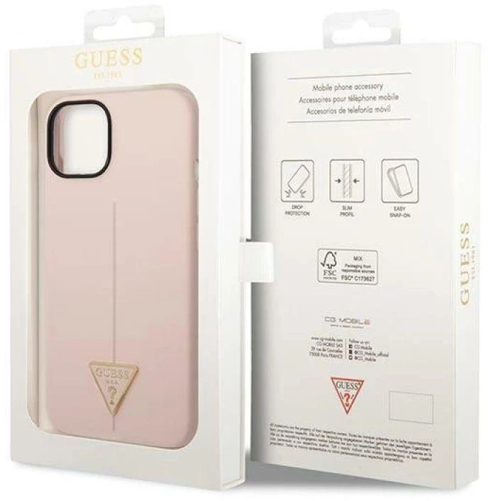 Guess dėklas, skirtas iPhone 14 Plus 6,7 GUHCP14MSLTGP rožinis kietas dėklas, skirtas Silicone Line – trikampis