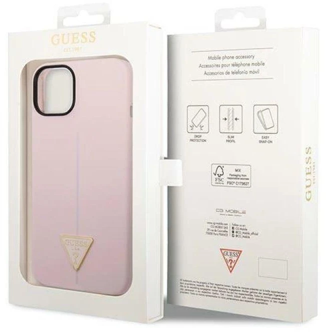 Guess GUHCP14MSLTGU Apple iPhone 14 Plus / 15 Plus 6.7″ violetinės spalvos kietas dėklas Silicone Triangle