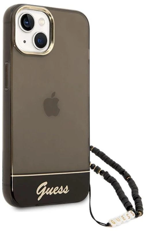 Dėklas Guess GUHCP14SHGCOHK Apple iPhone 14 / 15 / 13 6.1″ juodos spalvos hardcase Translucent Pearl Strap