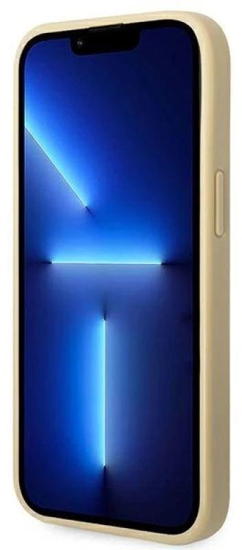 Guess GUHCP14SHGGSHD Apple iPhone 14 / 15 / 13 6.1″ auksinis kietas dėklas Glitter Script