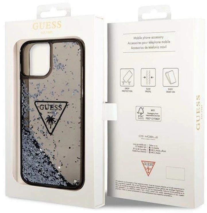 Dėklas Guess GUHCP14SLFCTPK iPhone 14 6.1" juodas/juodas hardcase Liquid Glitter Palm Collection