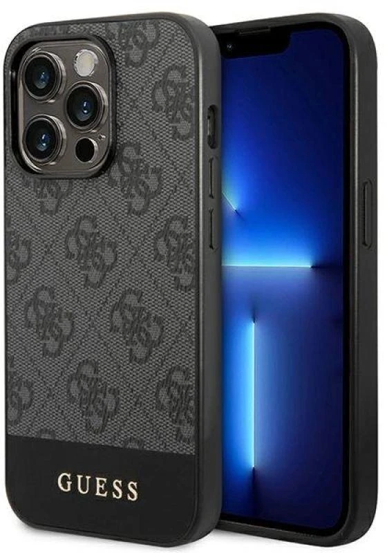 Guess GUHCP14XG4GLGR Apple iPhone 14 Pro Max 6,7″ pilkas kietas dėklas 4G Stripe Collection