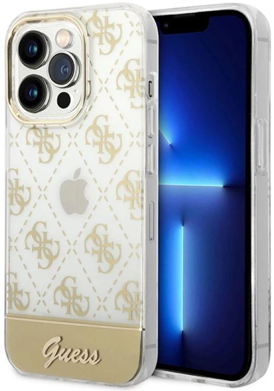 Guess GUHCP14XHG4MHG Apple iPhone 14 Pro Max6,7" auksinis kietasis dėklas 4G modelio scenarijus
