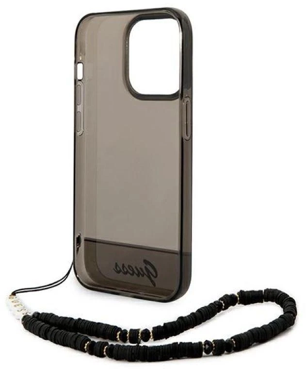 Dėklas GUESS GUHCP14XHGCOHK IPHONE 14 PRO MAX 6.7 "Juodas/Juodas HARDCASE TRANSLUENT PEARL STRAP