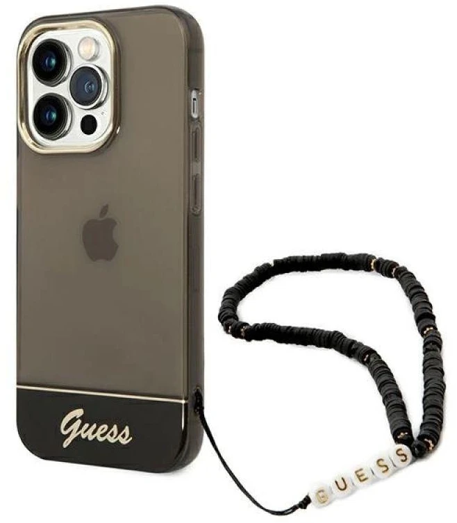 Dėklas GUESS GUHCP14XHGCOHK IPHONE 14 PRO MAX 6.7 "Juodas/Juodas HARDCASE TRANSLUENT PEARL STRAP