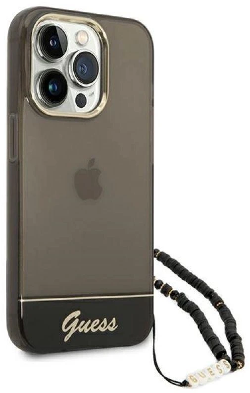 Dėklas GUESS GUHCP14XHGCOHK IPHONE 14 PRO MAX 6.7 "Juodas/Juodas HARDCASE TRANSLUENT PEARL STRAP