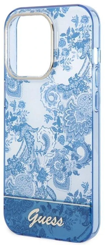 Guess GUHCP14XHGPLHB Apple iPhone 14 Pro Max 6,7″ mėlynas kietas dėklas Porcelain Collection