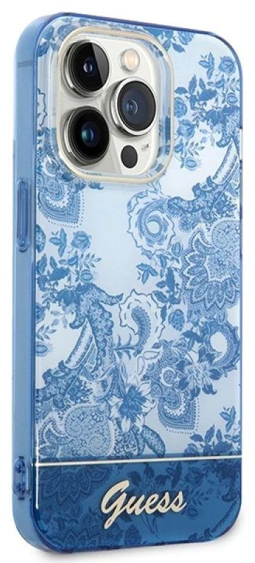 Guess GUHCP14XHGPLHB Apple iPhone 14 Pro Max 6,7″ mėlynas kietas dėklas Porcelain Collection