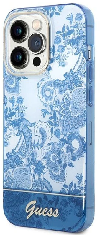 Guess GUHCP14XHGPLHB Apple iPhone 14 Pro Max 6,7″ mėlynas kietas dėklas Porcelain Collection