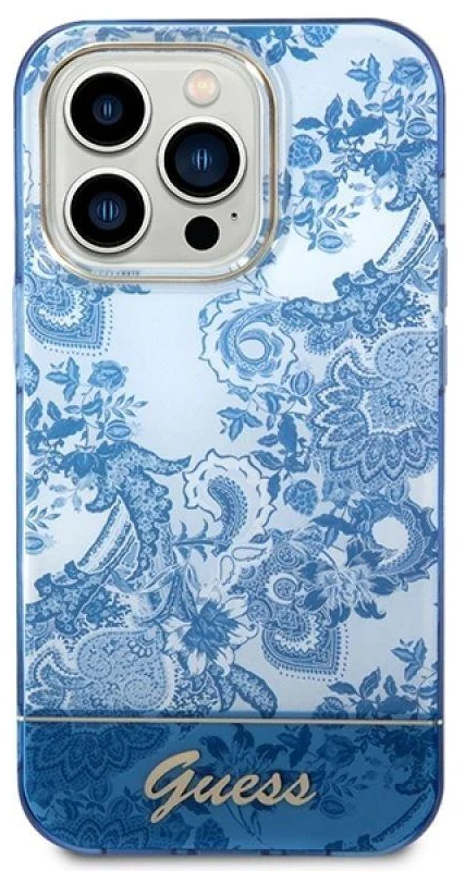 Guess GUHCP14XHGPLHB Apple iPhone 14 Pro Max 6,7″ mėlynas kietas dėklas Porcelain Collection