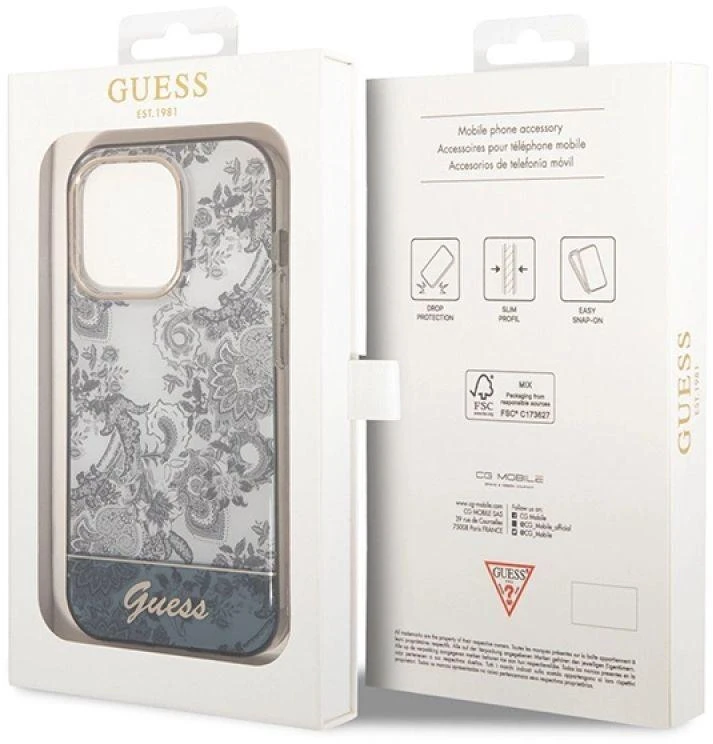 Guess GUHCP14XHGPLHG Apple iPhone 14 Pro Max 6,7″ pilkas kietas dėklas Porcelain Collection