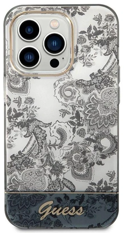 Guess GUHCP14XHGPLHG Apple iPhone 14 Pro Max 6,7″ pilkas kietas dėklas Porcelain Collection