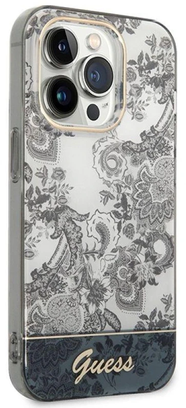 Guess GUHCP14XHGPLHG Apple iPhone 14 Pro Max 6,7″ pilkas kietas dėklas Porcelain Collection
