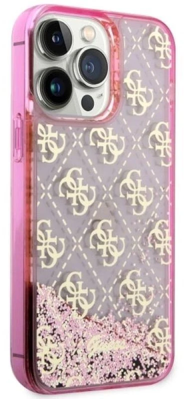 Guess GUHCP14XLC4PSGP Apple iPhone 14 Pro Max 6.7″ rožinės spalvos kietas dėklas Liquid Glitter 4G Transculent
