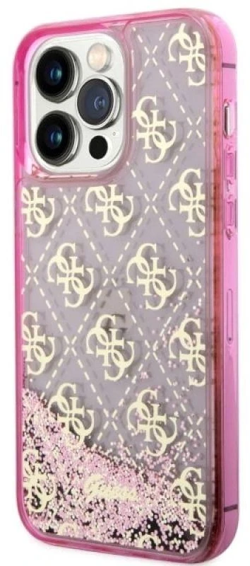 Guess GUHCP14XLC4PSGP Apple iPhone 14 Pro Max 6.7″ rožinės spalvos kietas dėklas Liquid Glitter 4G Transculent