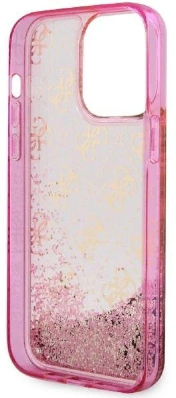 Guess GUHCP14XLC4PSGP Apple iPhone 14 Pro Max 6.7″ rožinės spalvos kietas dėklas Liquid Glitter 4G Transculent