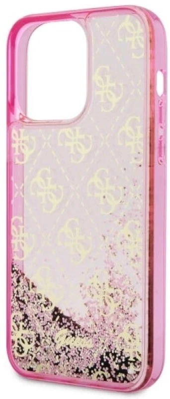Guess GUHCP14XLC4PSGP Apple iPhone 14 Pro Max 6.7″ rožinės spalvos kietas dėklas Liquid Glitter 4G Transculent