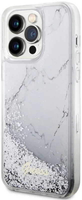 Guess GUHCP14XLCSGSGH Apple iPhone 14 Pro Max 6.7″ baltos spalvos kietas dėklas Liquid Glitter Marble