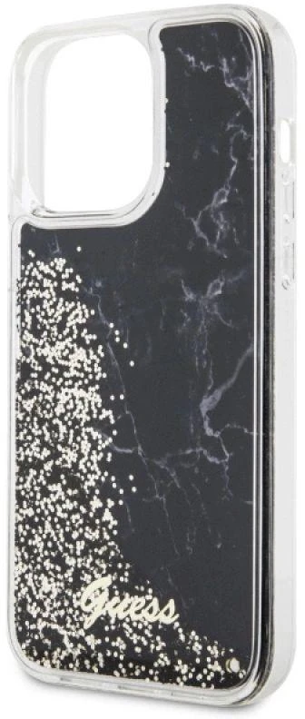 Guess GUHCP14XLCSGSGK Apple iPhone 14 Pro Max 6.7″ juodos spalvos kietas dėklas Liquid Glitter Marble