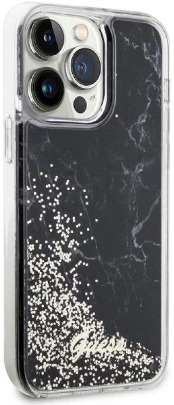 Guess GUHCP14XLCSGSGK Apple iPhone 14 Pro Max 6.7″ juodos spalvos kietas dėklas Liquid Glitter Marble